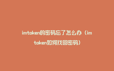 imtoken的密码忘了怎么办（imtoken如何找回密码）