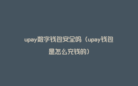 upay数字钱包安全吗（upay钱包是怎么充钱的）