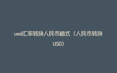 usd汇率转换人民币格式（人民币转换USD）