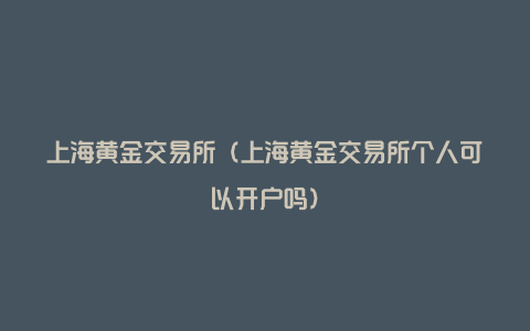 上海黄金交易所（上海黄金交易所个人可以开户吗）