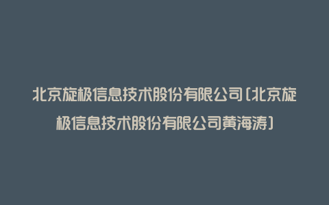 北京旋极信息技术股份有限公司[北京旋极信息技术股份有限公司黄海涛]