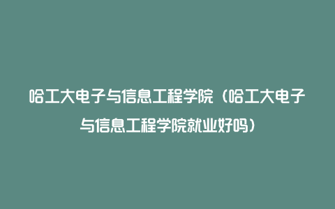 哈工大电子与信息工程学院（哈工大电子与信息工程学院就业好吗）