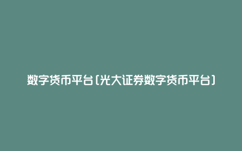 数字货币平台[光大证券数字货币平台]