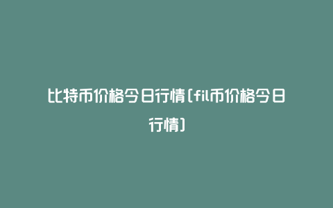 比特币价格今日行情[fil币价格今日行情]