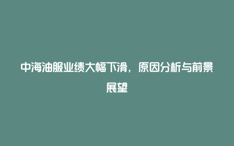 中海油服业绩大幅下滑，原因分析与前景展望