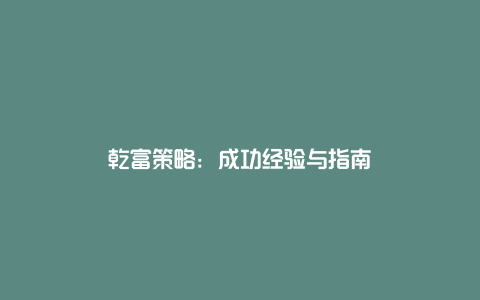 乾富策略：成功经验与指南