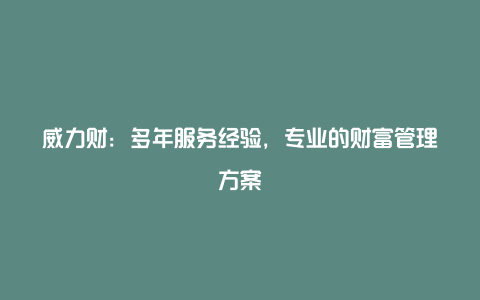 威力财：多年服务经验，专业的财富管理方案