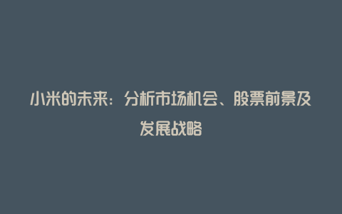 小米的未来：分析市场机会、股票前景及发展战略