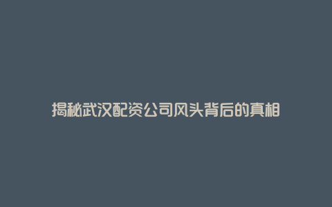 揭秘武汉配资公司风头背后的真相