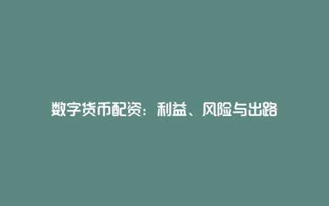 数字货币配资：利益、风险与出路