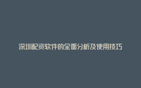 深圳配资软件的全面分析及使用技巧