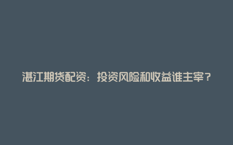 湛江期货配资：投资风险和收益谁主宰？