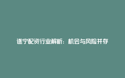 遂宁配资行业解析：机会与风险并存