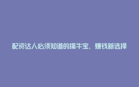 配资达人必须知道的擒牛宝，赚钱新选择