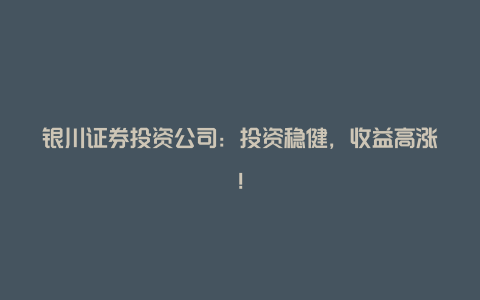 银川证券投资公司：投资稳健，收益高涨！