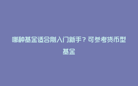 哪种基金适合刚入门新手？可参考货币型基金