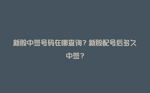 新股中签号码在哪查询？新股配号后多久中签？