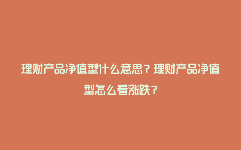 理财产品净值型什么意思？理财产品净值型怎么看涨跌？