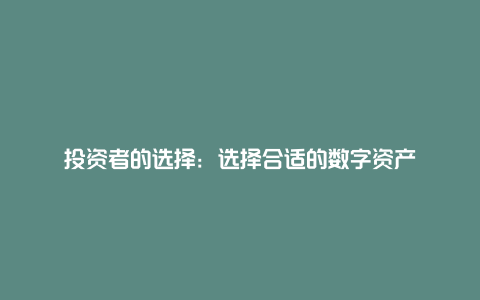 投资者的选择：选择合适的数字资产