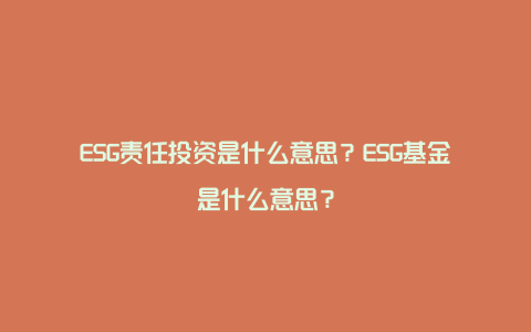 ESG责任投资是什么意思？ESG基金是什么意思？