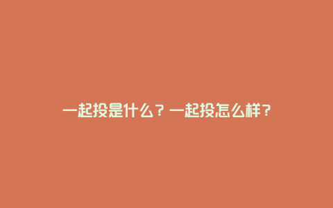 一起投是什么？一起投怎么样？