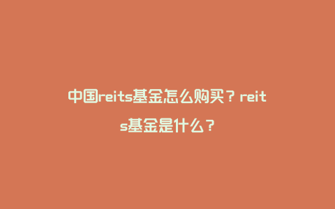 中国reits基金怎么购买？reits基金是什么？