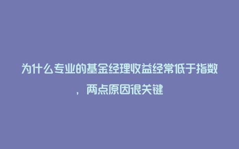 为什么专业的基金经理收益经常低于指数，两点原因很关键