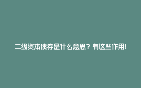 二级资本债券是什么意思？有这些作用！