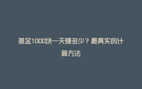 基金1000块一天赚多少？最真实的计算方法