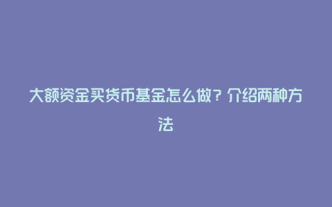 大额资金买货币基金怎么做？介绍两种方法