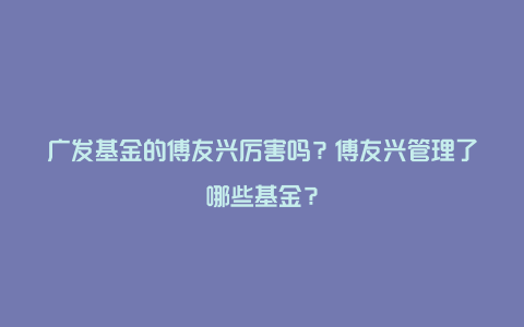 广发基金的傅友兴厉害吗？傅友兴管理了哪些基金？