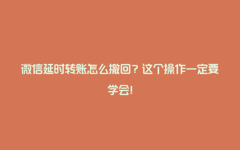 微信延时转账怎么撤回？这个操作一定要学会！