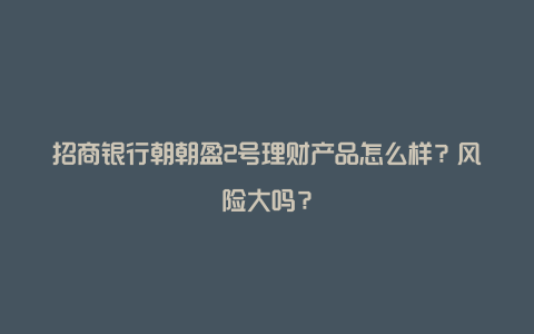 招商银行朝朝盈2号理财产品怎么样？风险大吗？