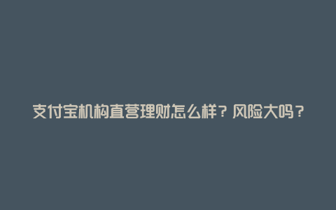 支付宝机构直营理财怎么样？风险大吗？