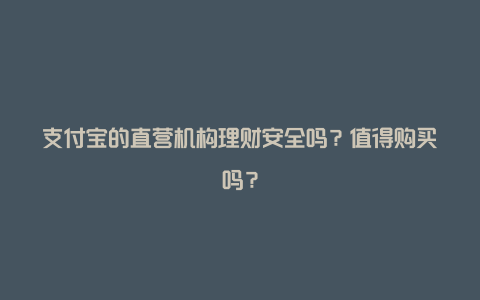 支付宝的直营机构理财安全吗？值得购买吗？