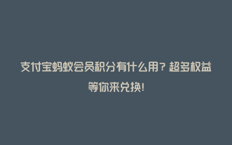 支付宝蚂蚁会员积分有什么用？超多权益等你来兑换！