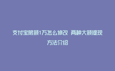 支付宝限额1万怎么修改 两种大额提现方法介绍