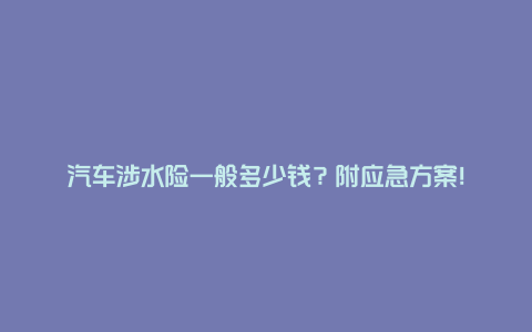 汽车涉水险一般多少钱？附应急方案！