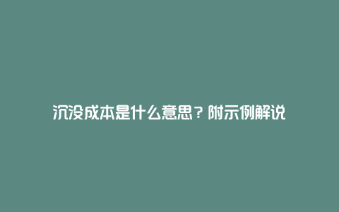 沉没成本是什么意思？附示例解说