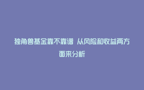 独角兽基金靠不靠谱 从风险和收益两方面来分析